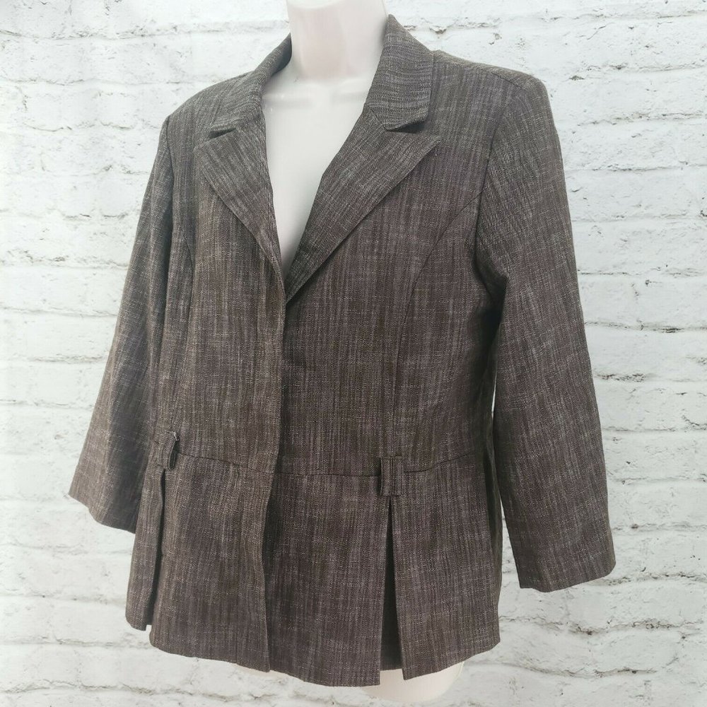 Larry Levine Womens Dark Brown Stretch Three Button Blazer Jacket Size Large